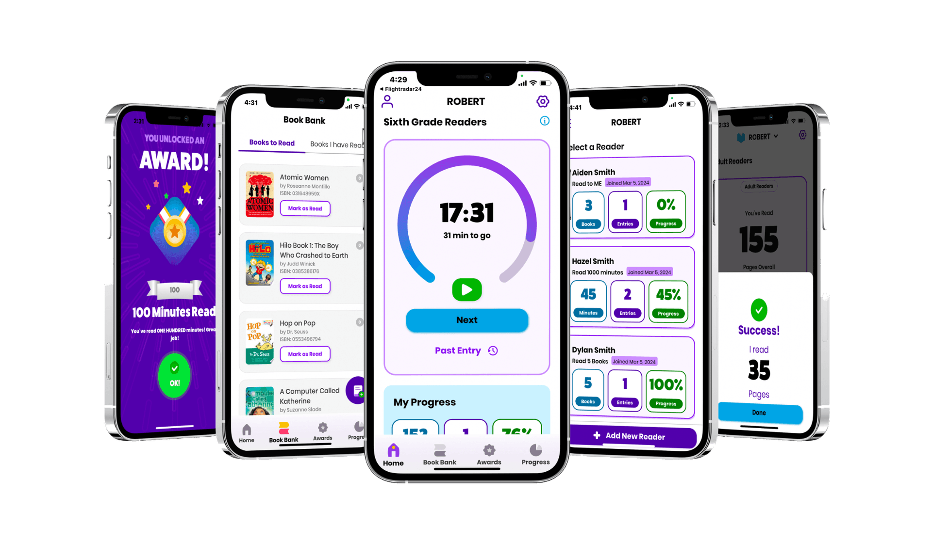 Reader Zone mobile app screens