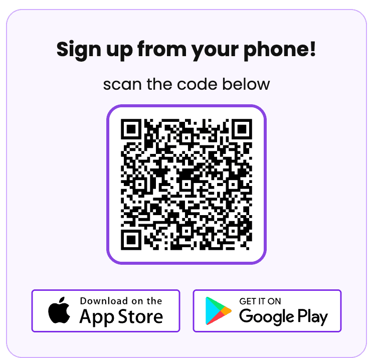Reader Zone public signup card with a QR code and App Store and Google Play options